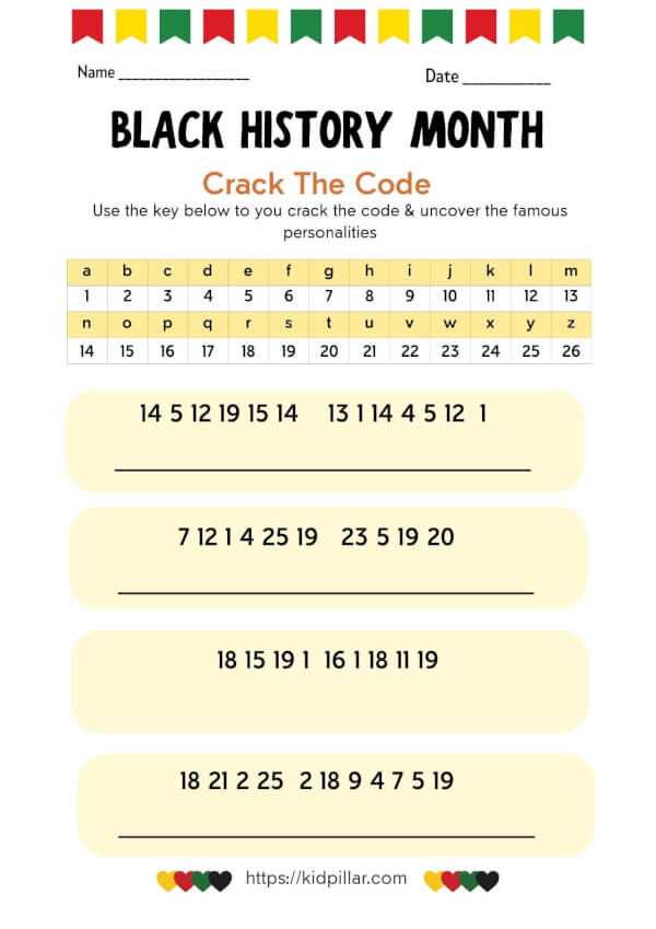 Black History Month Crack The Code Printable