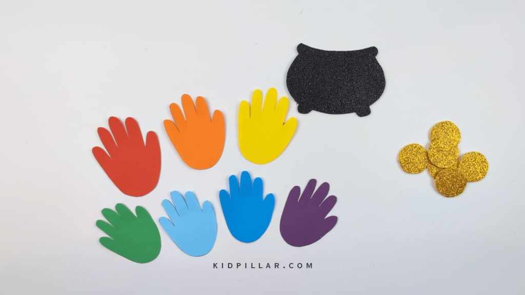Cut out the elements of Pot of Gold handprint Craft Template