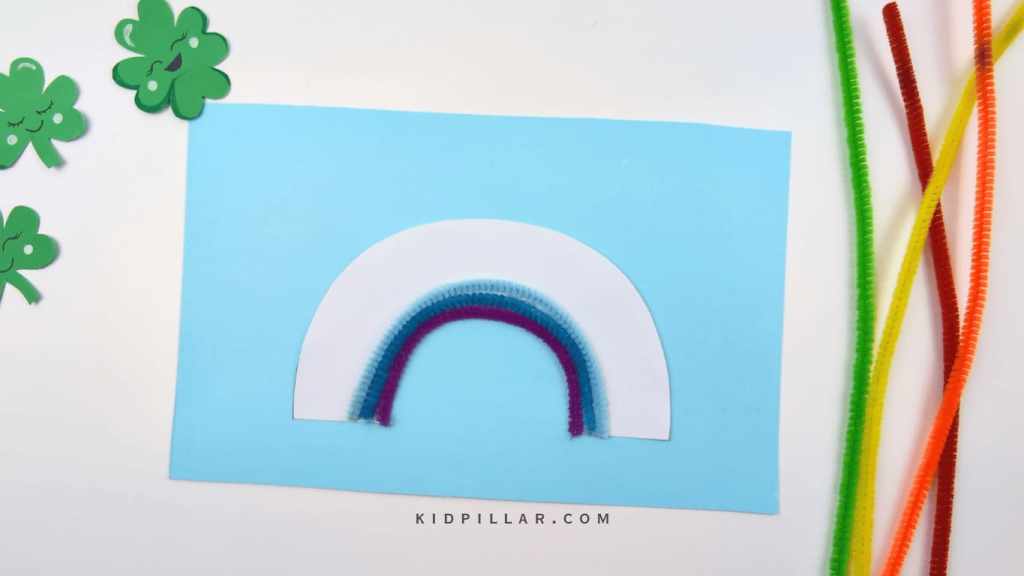 Make rainbow with pipe cleaners on the Shamrock craft for preschoolers With template