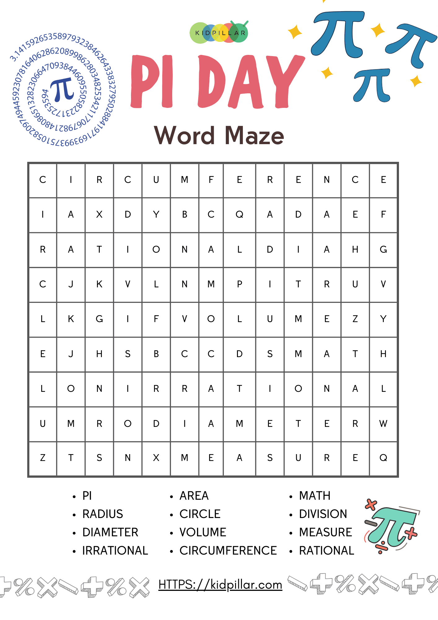 Pi Day Word Search