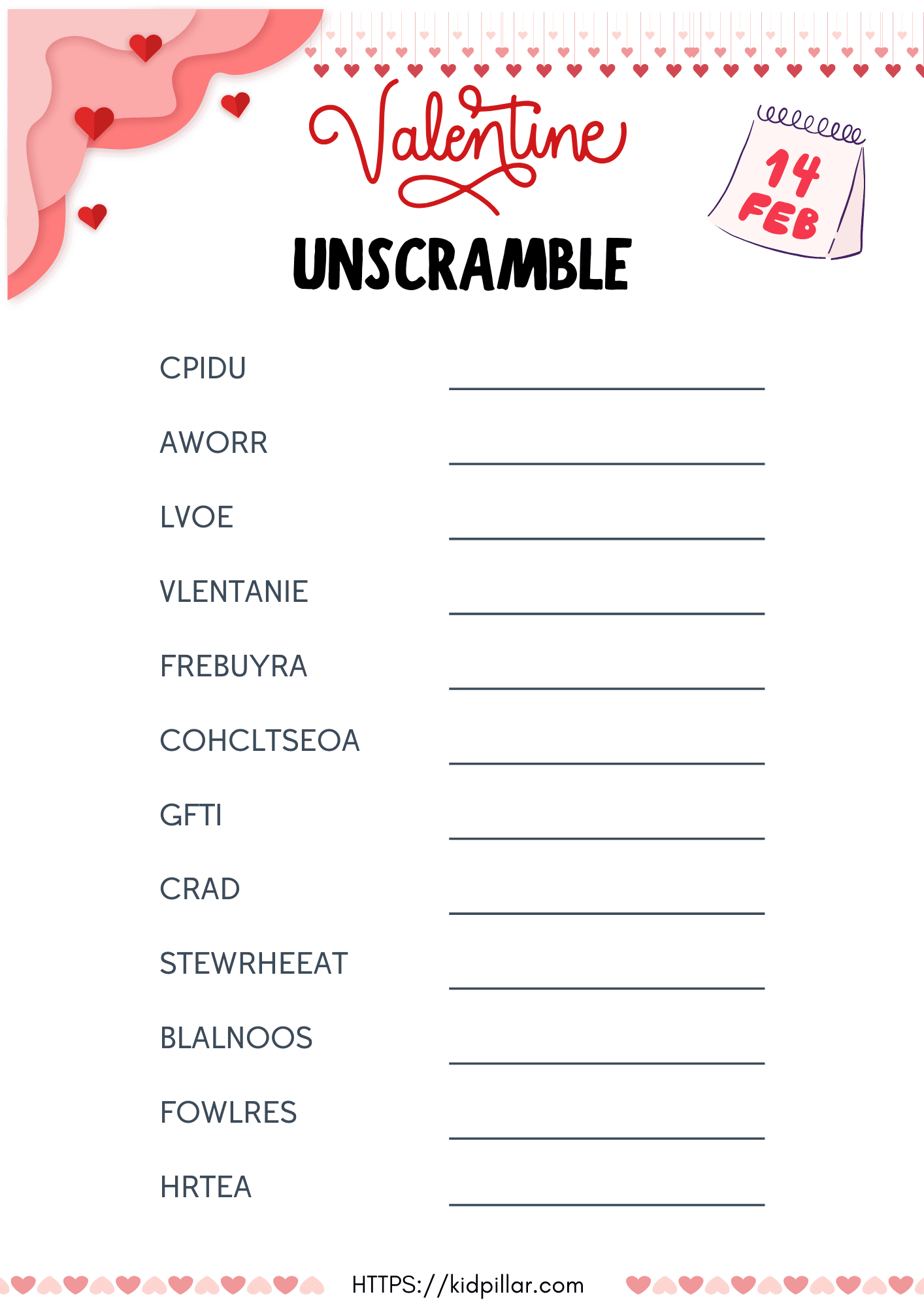 Valentine Unscramble